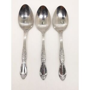 Northland Carolina Spoons 6" Silver Set of 3 Floral Stainless Steel